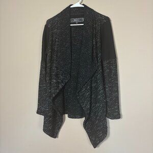 BNCI Black and White Knit Cardigan with Faux Leather Sleeves - Size M